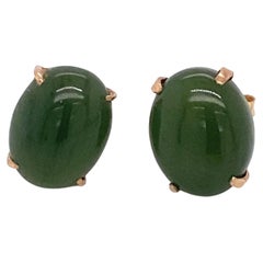 Vintage Oval Jade Stud Earrings in 14 Karat Rose Gold