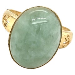 Oval Jadeite Cabochon Ring in 14k Yellow Gold