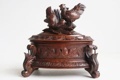 Oval jewelry box carved walnut swiss 19th century Black forest