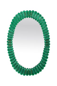 Oval Kelly Green Murano Glass Mirror, in Stock