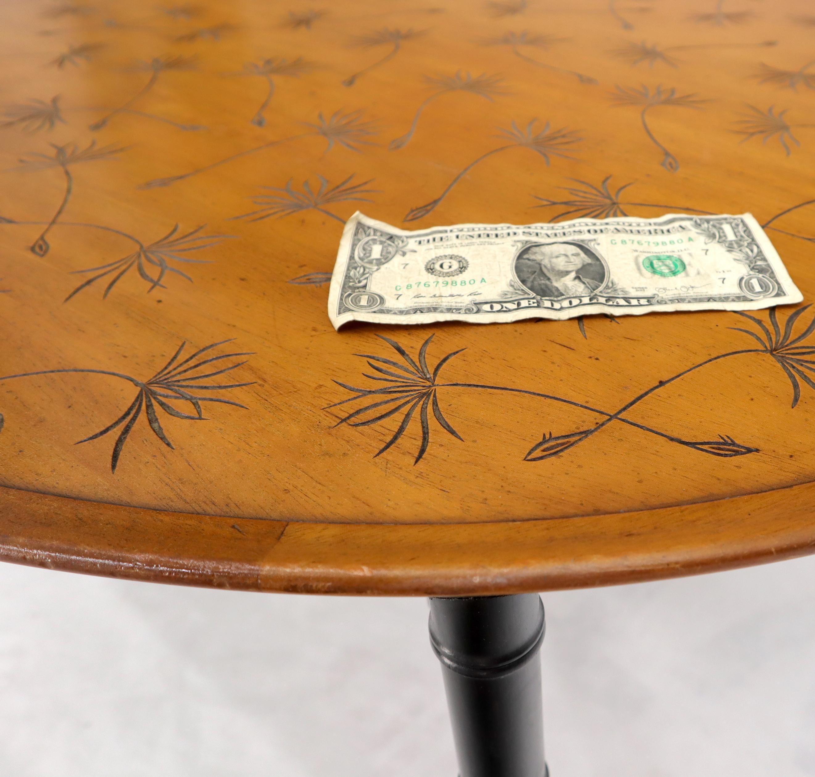 Oval Kittinger Coffee Table Faux Bamboo Tapered Legs Incised Leafs Design on Top For Sale 6