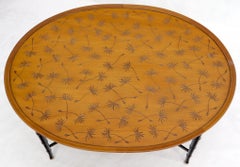 Oval Kittinger Coffee Table Faux Bamboo Tapered Legs Incised Leafs Design on Top