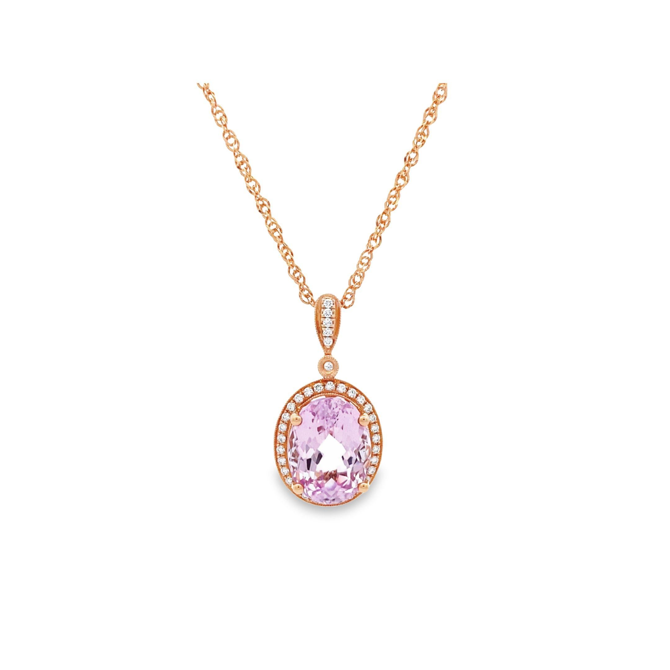 Oval Cut Maurice Fine Jewelry - Oval Kunzite & Diamond Pendant For Sale