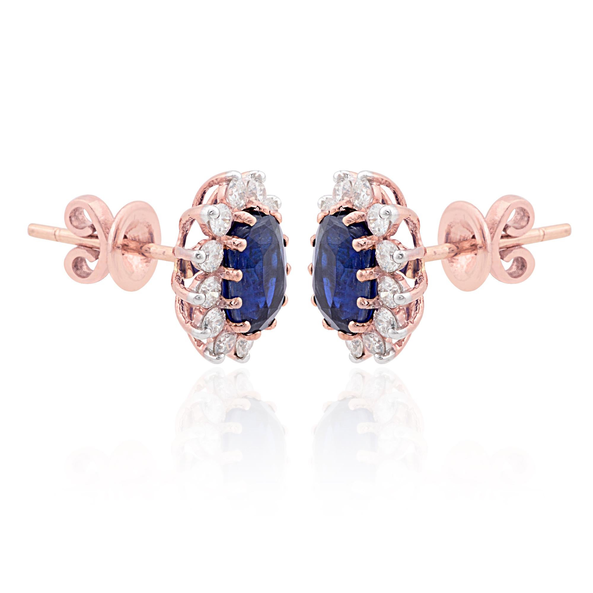 Women's Oval Kyanite Gemstone Stud Earrings Diamond Solid 10k Rose Gold Fine Jewelry For Sale