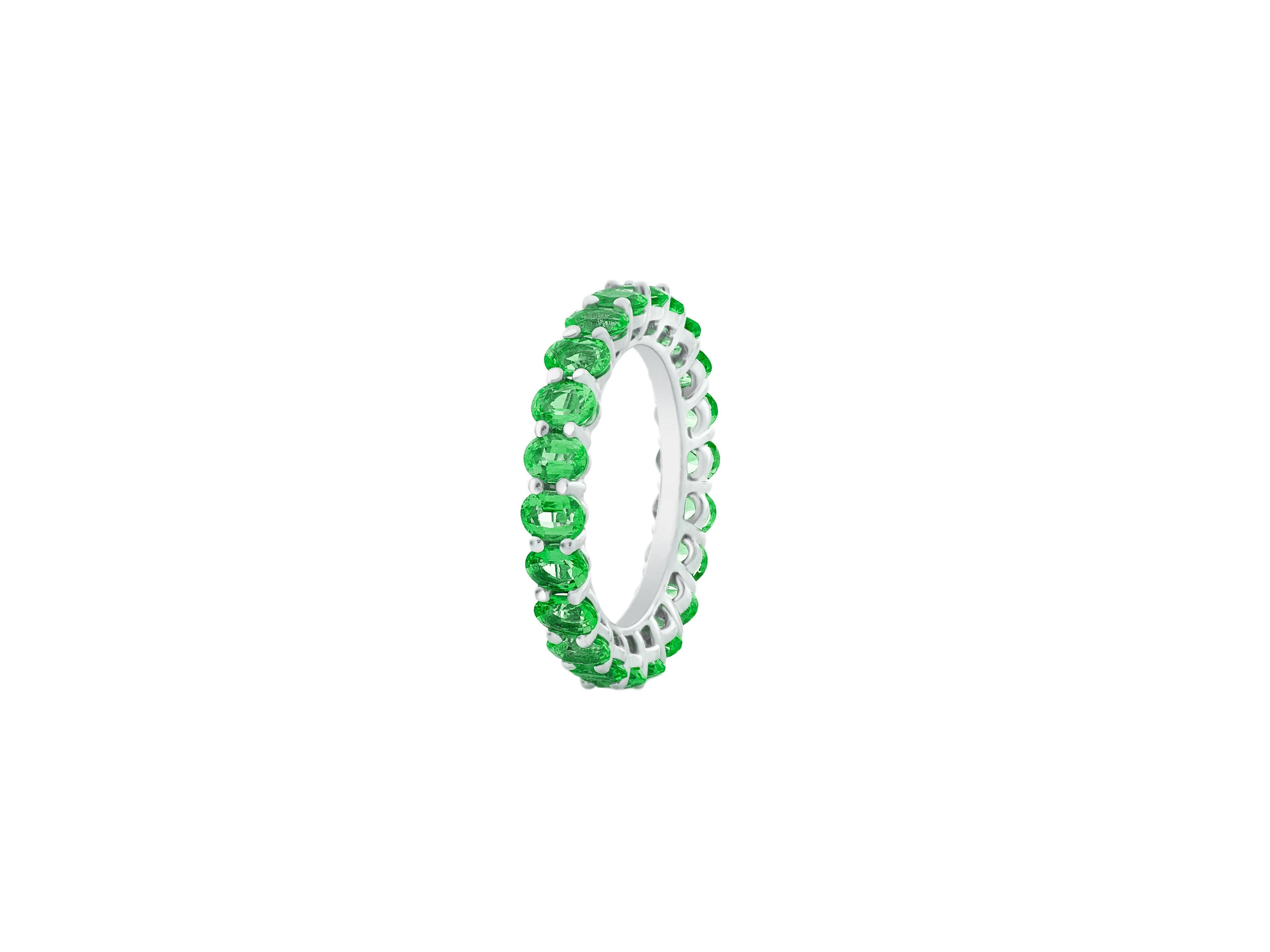Modern Oval Lab Emerald Full Eternity Wedding Band.