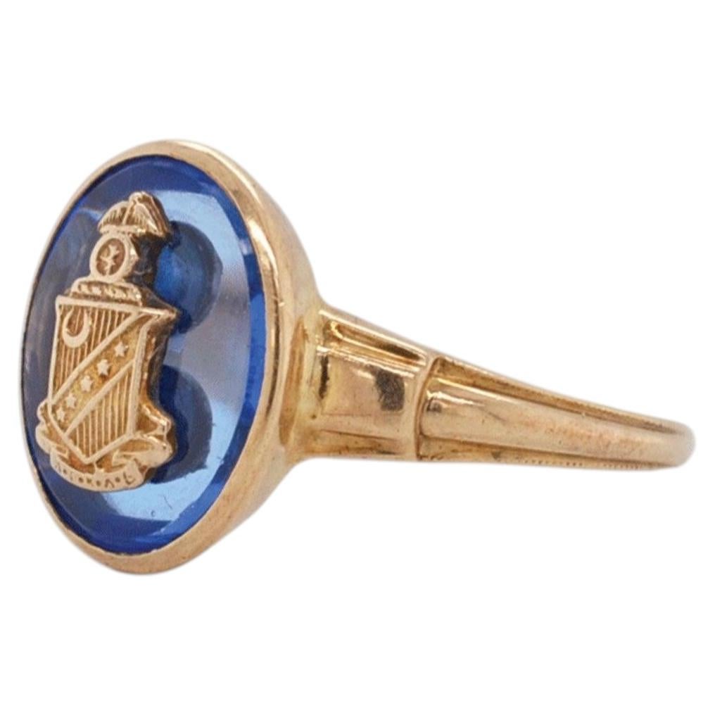 Oval Lab Sapphire Vintage Fraternity 10k Ring For Sale