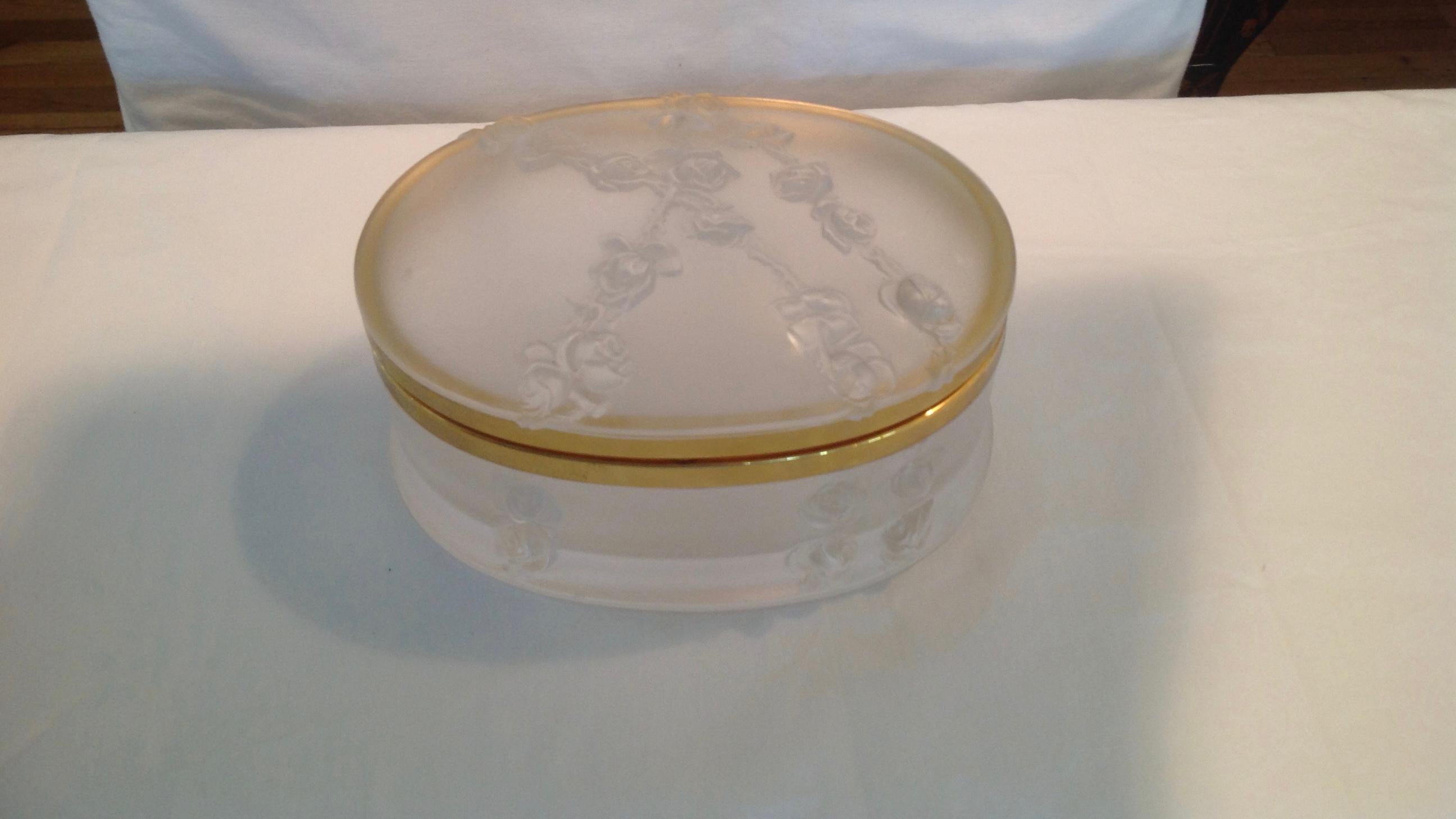 French Oval Lalique Hinged Box with Gilt Metal Mounts