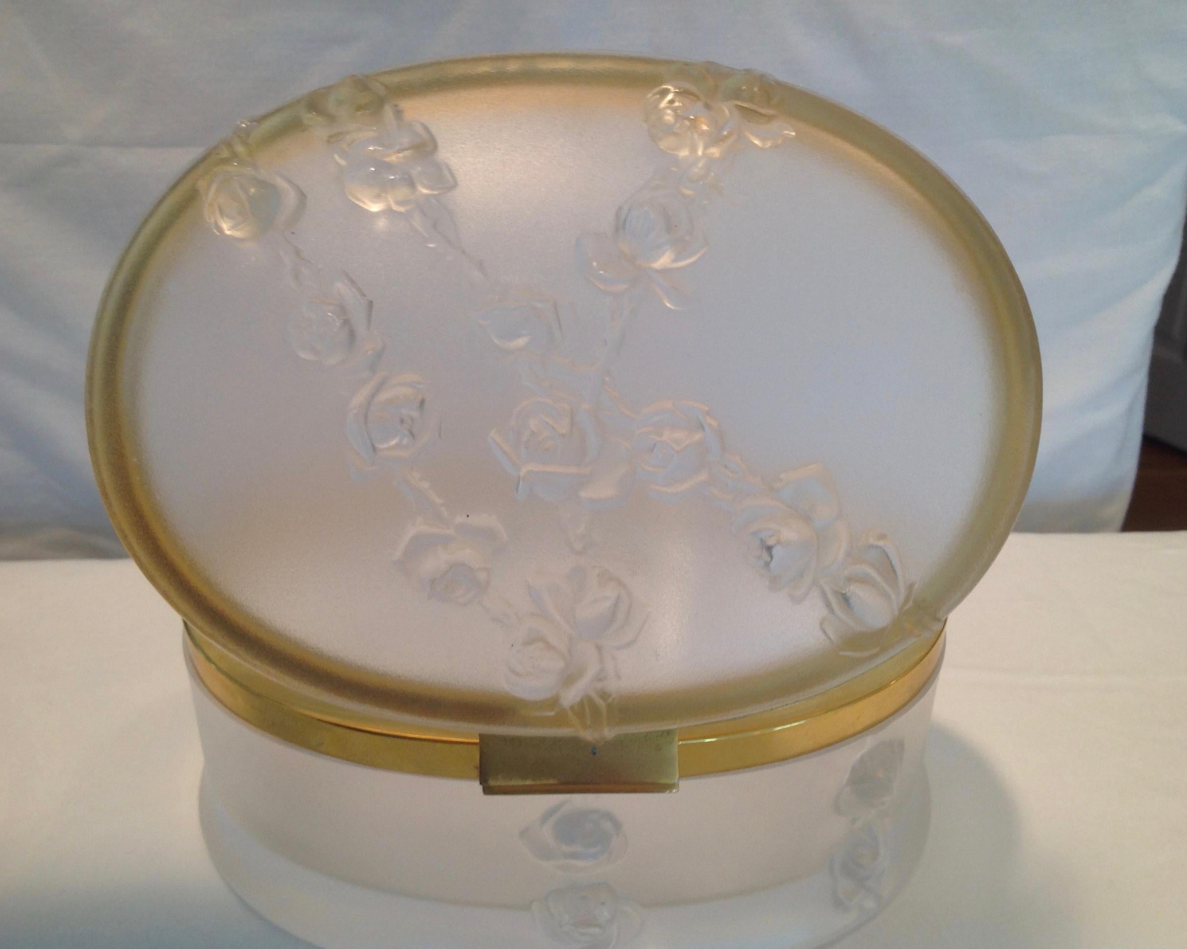Mid-20th Century Oval Lalique Hinged Box with Gilt Metal Mounts