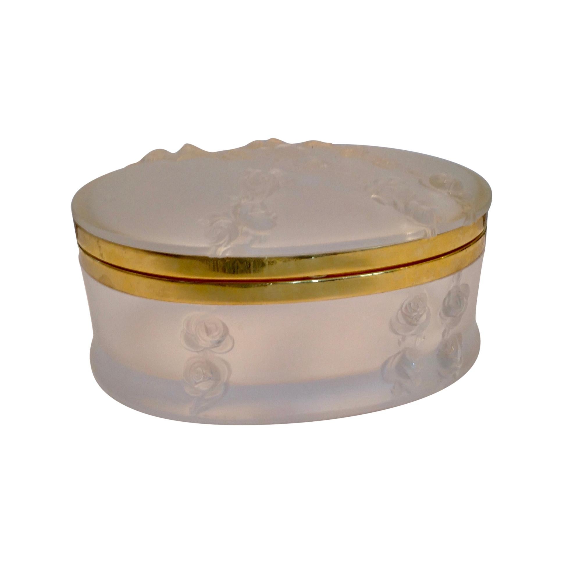 Oval Lalique Hinged Box with Gilt Metal Mounts