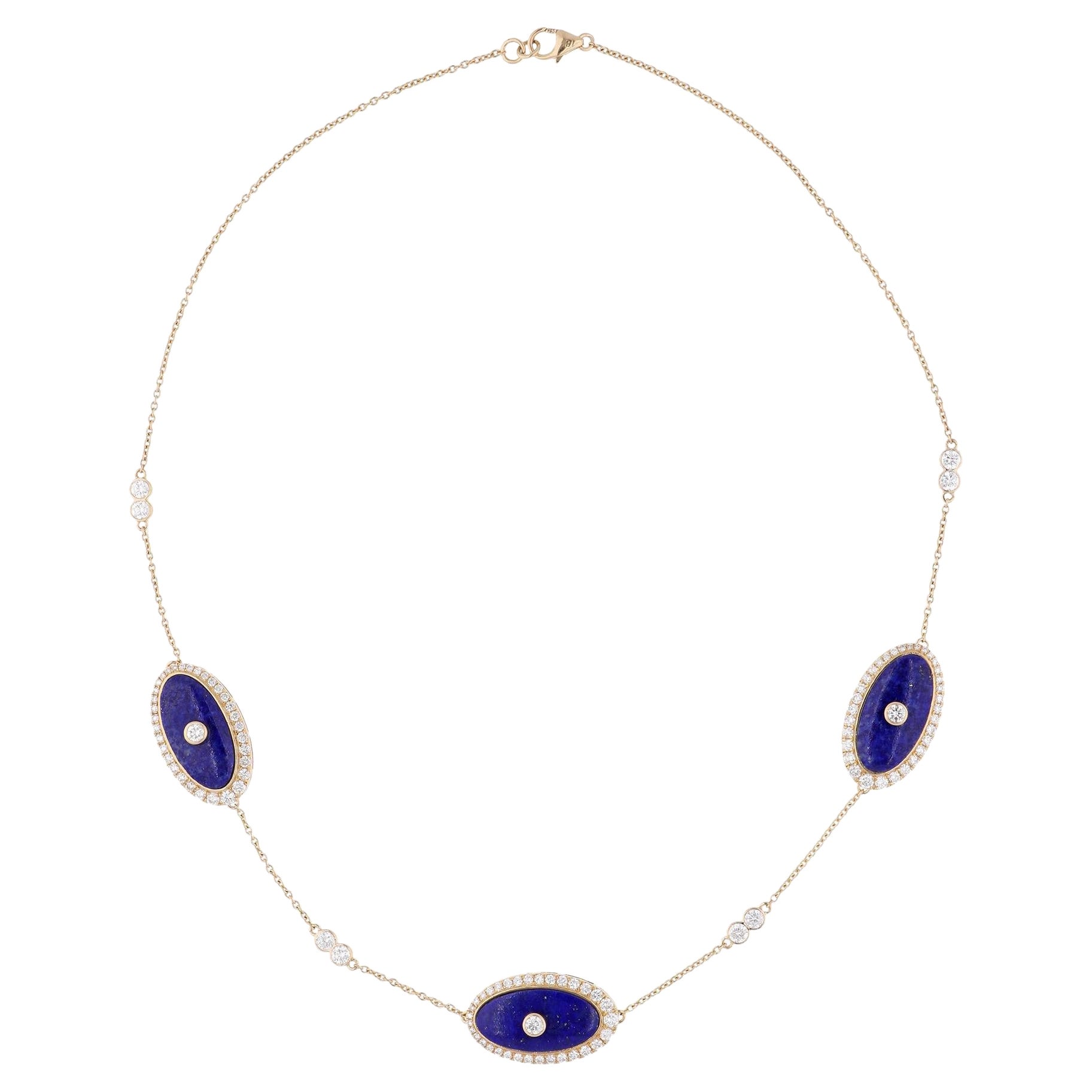 Oval Lapis Edelstein Charm Armband Diamant 14 Karat Gelbgold Handmade Schmuck