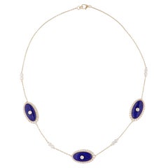 Oval Lapis Gemstone Charm Bracelet Diamond 14 Karat Yellow Gold Handmade Jewelry