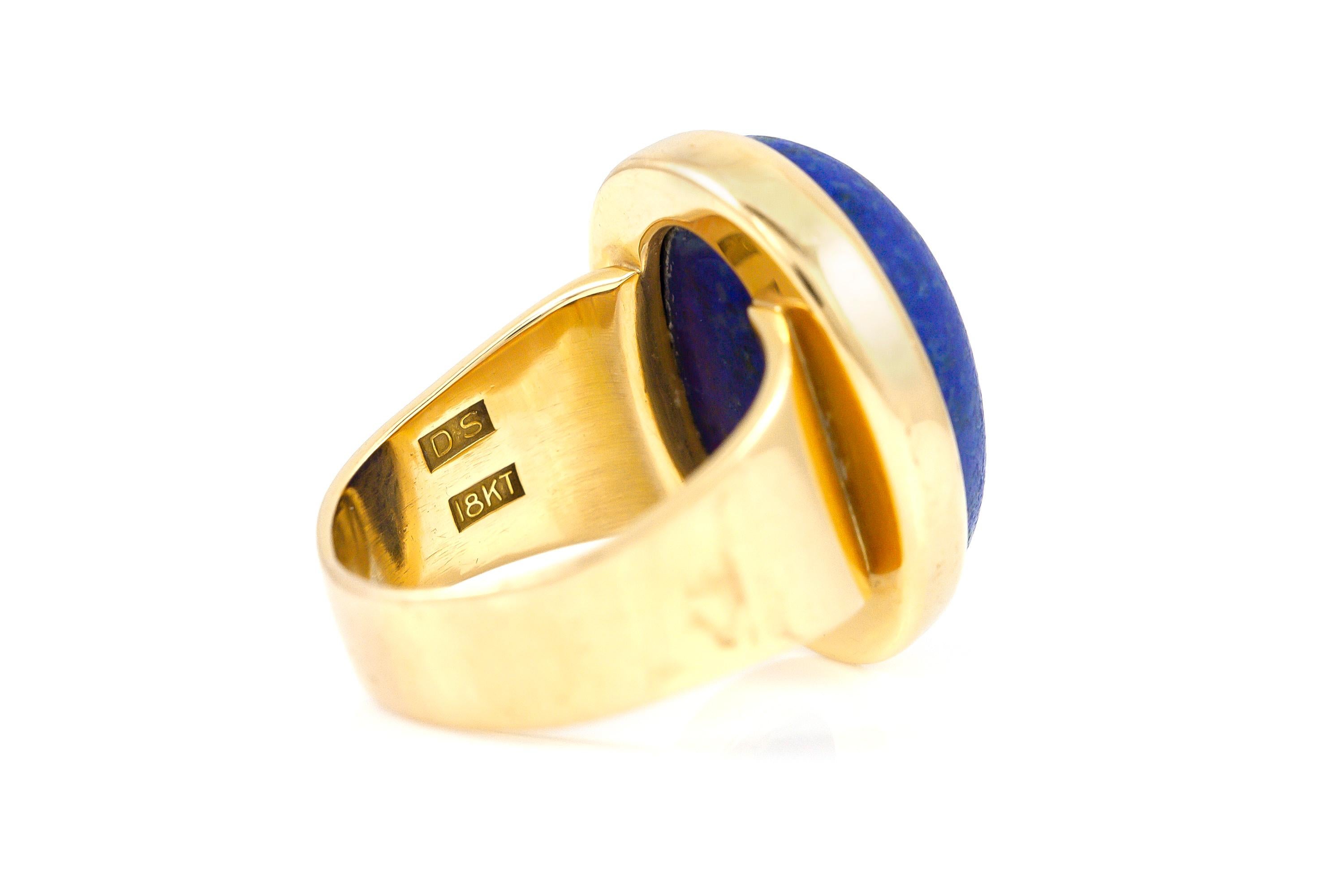 Oval Lapis Gold Cocktail Ring In Excellent Condition In New York, NY