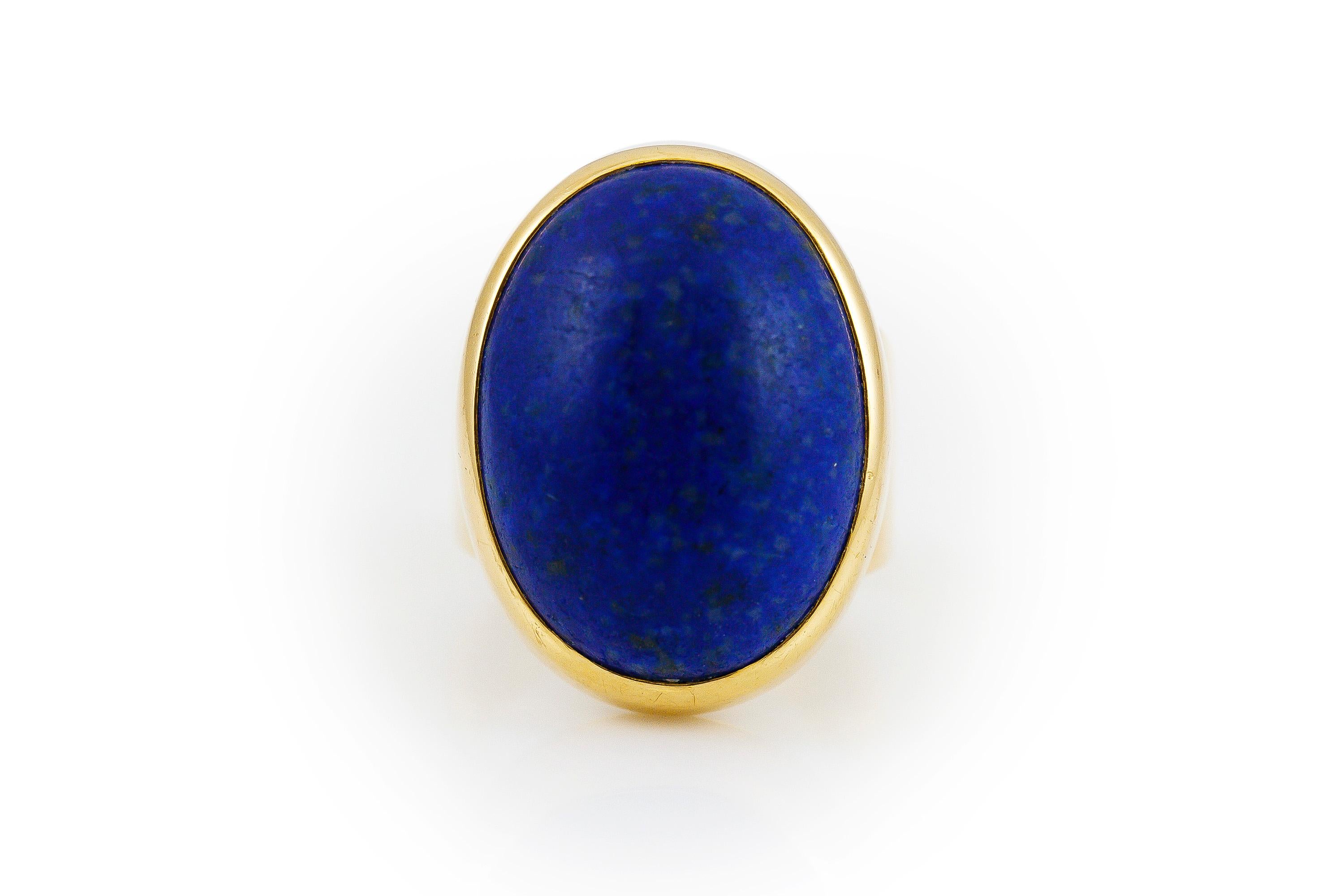 Women's or Men's Oval Lapis Gold Cocktail Ring