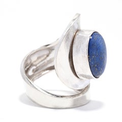 Ovaler Lapislazuli Großer Spiralring, Sterlingsilber, Ring Größe 8,25, Silber-Löffelring