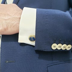 13.87 Grams Oval Cabochon Lapis Lazuli Bezel-Set in 14K Yellow Gold Cufflinks