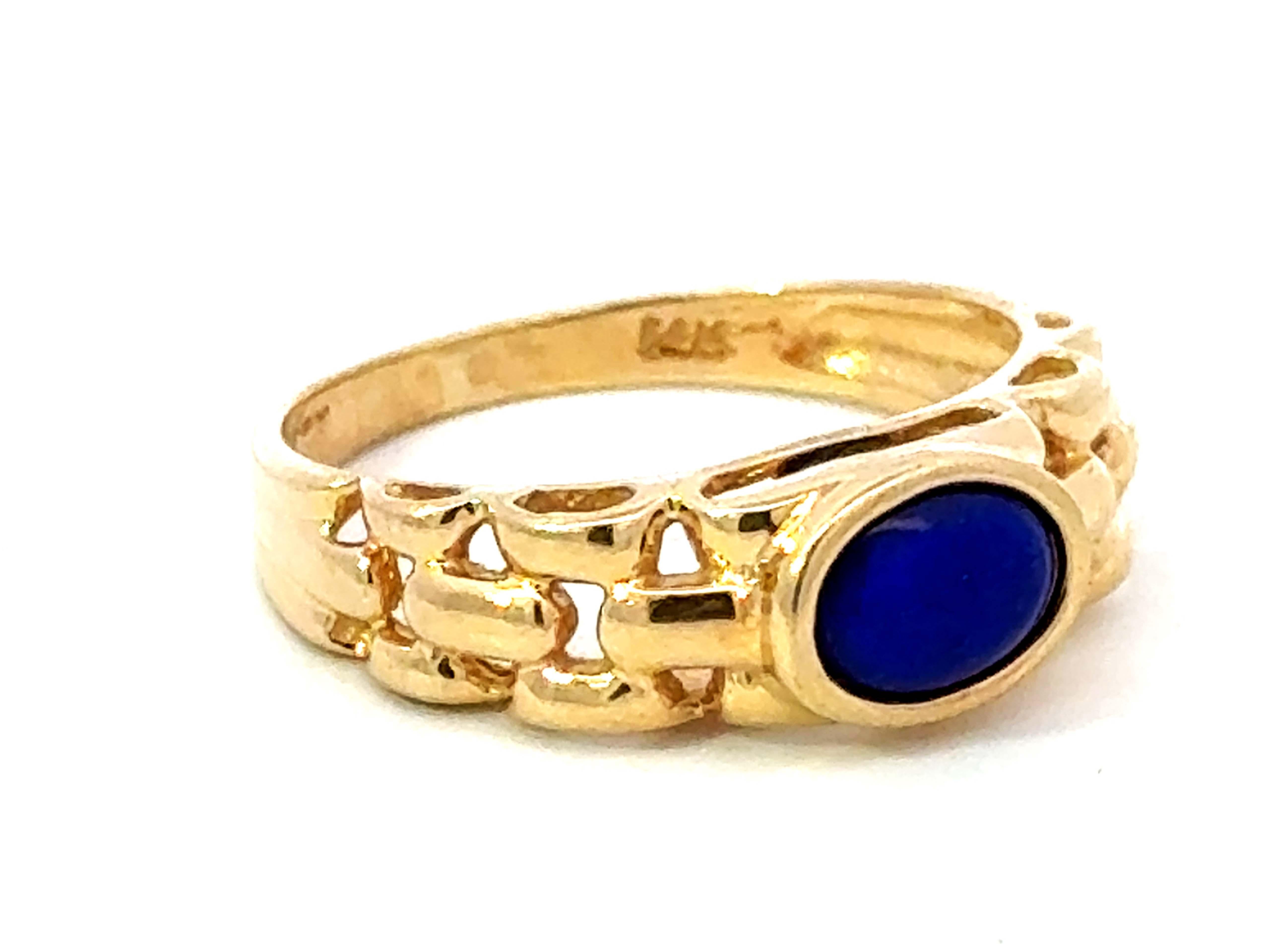 Modern Oval Lapis Lazuli Band Ring 14k Yellow Gold For Sale
