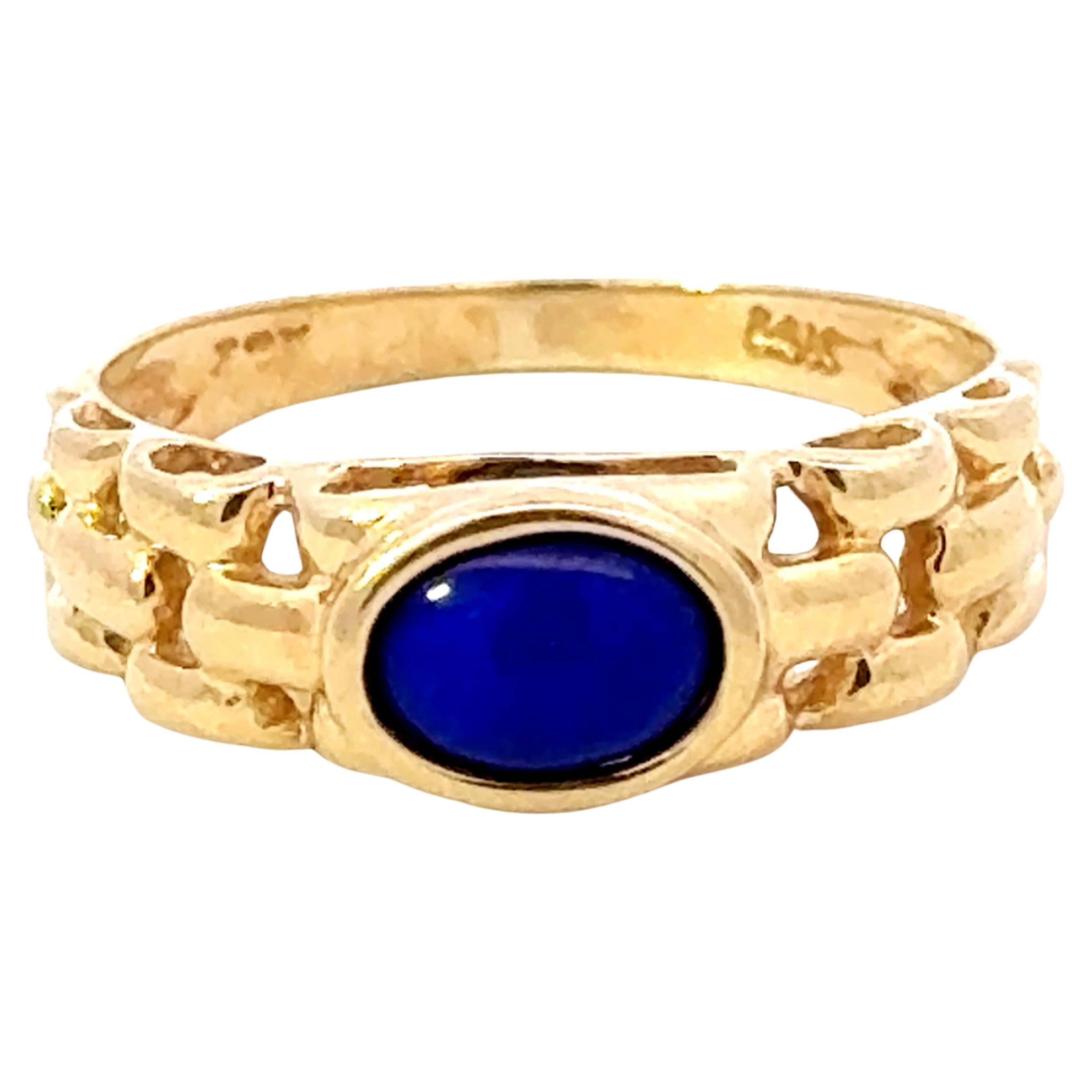 Oval Lapis Lazuli Band Ring 14k Yellow Gold For Sale