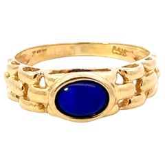 Vintage Oval Lapis Lazuli Band Ring 14k Yellow Gold