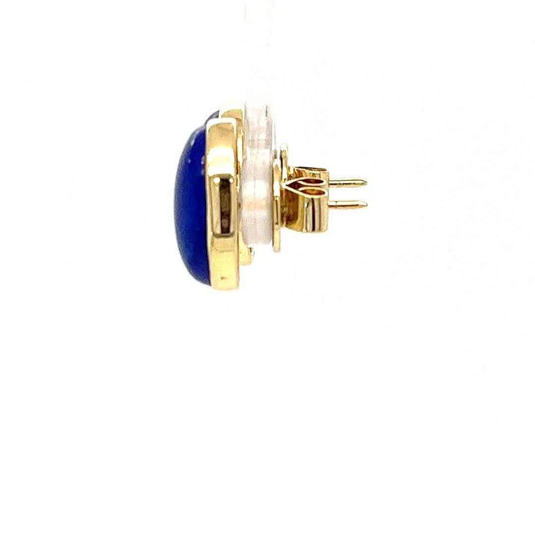 Oval Cut Oval Lapis Lazuli Cabochon Stud Earrings in Yellow Gold