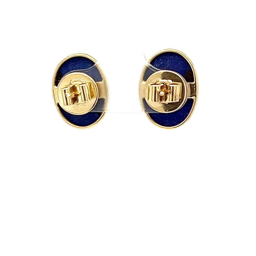 Oval Lapis Lazuli Cabochon Stud Earrings in Yellow Gold In Good Condition In Coral Gables, FL