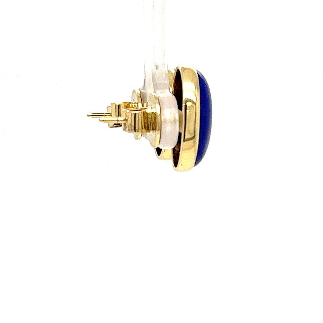 Women's Oval Lapis Lazuli Cabochon Stud Earrings in Yellow Gold