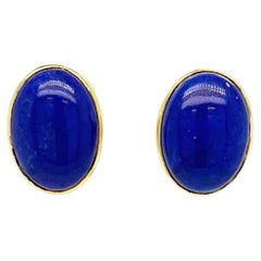 Ovale Lapislazuli-Cabochon-Ohrstecker aus Gelbgold