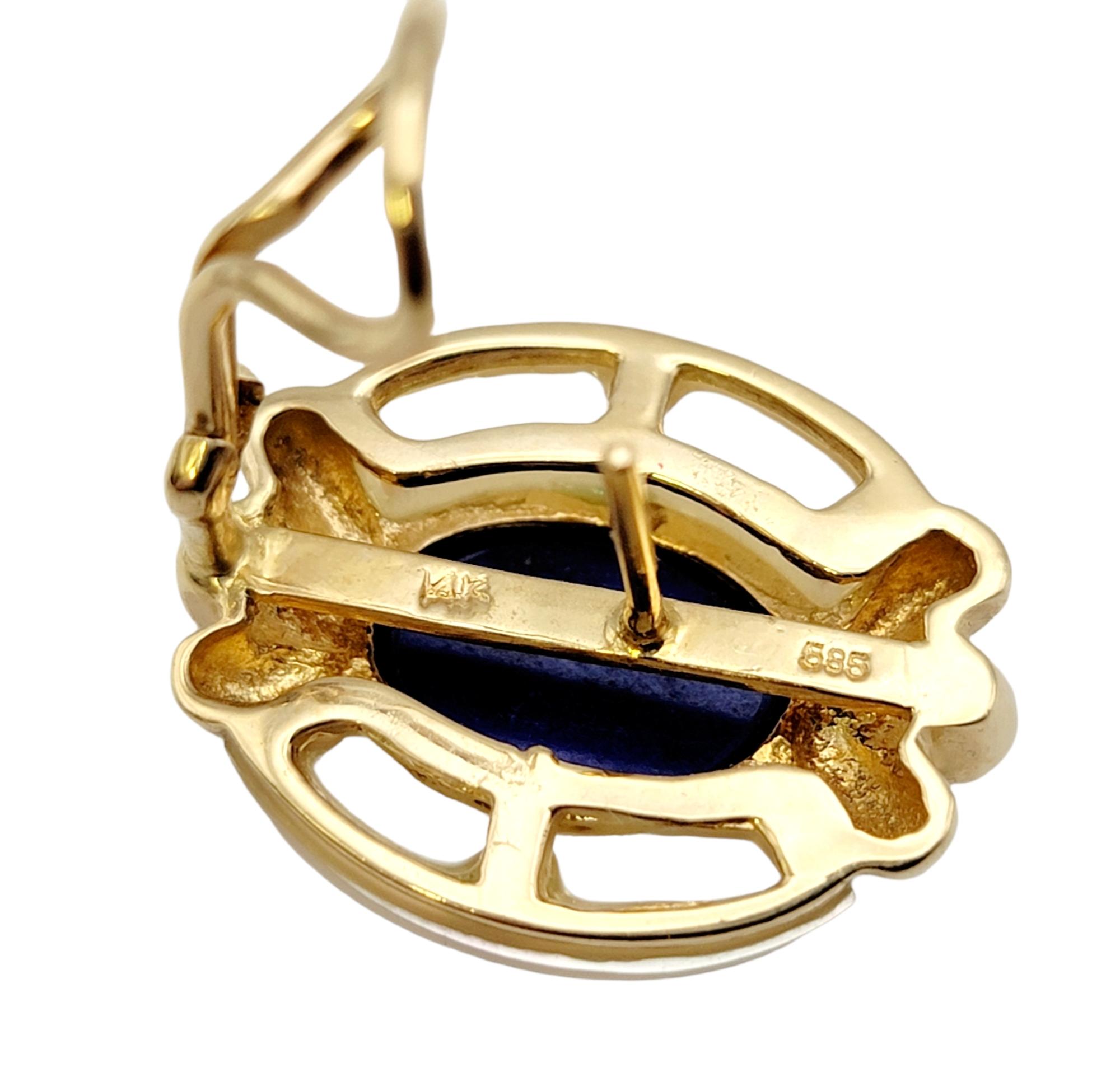 Ovale Ohrringe mit Lapislazuli, Perlmutt und Perlenketten 14 Karat Gold Damen im Angebot
