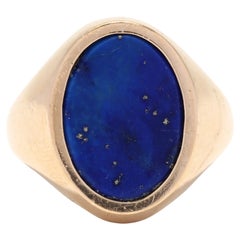 Bague sigillaire ovale en lapis-lazuli, or 18 carats, bague, bague en or et lapis, pour homme