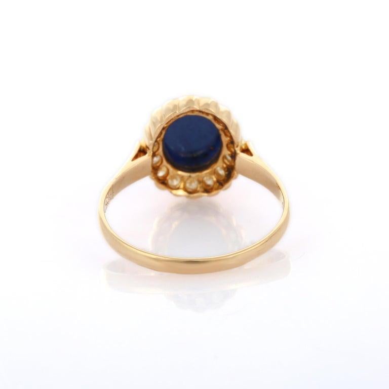 For Sale:  Oval Lapis Lazuli with Halo Diamond Wedding Ring in 18k Solid Yellow Gold 7