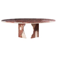 Mesa de Comedor Ovalada Grande de Travertino Beige y Mármol Breccia Tavira