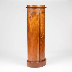 Oval Late Empire Pedestal Cabinet in Walnut with Bookmatched Burl