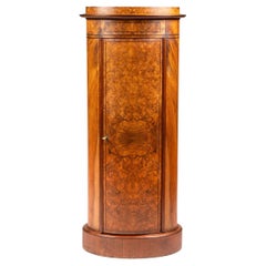 Oval Late Empire Pedestal Cabinet in Walnut with Bookmatched Burl