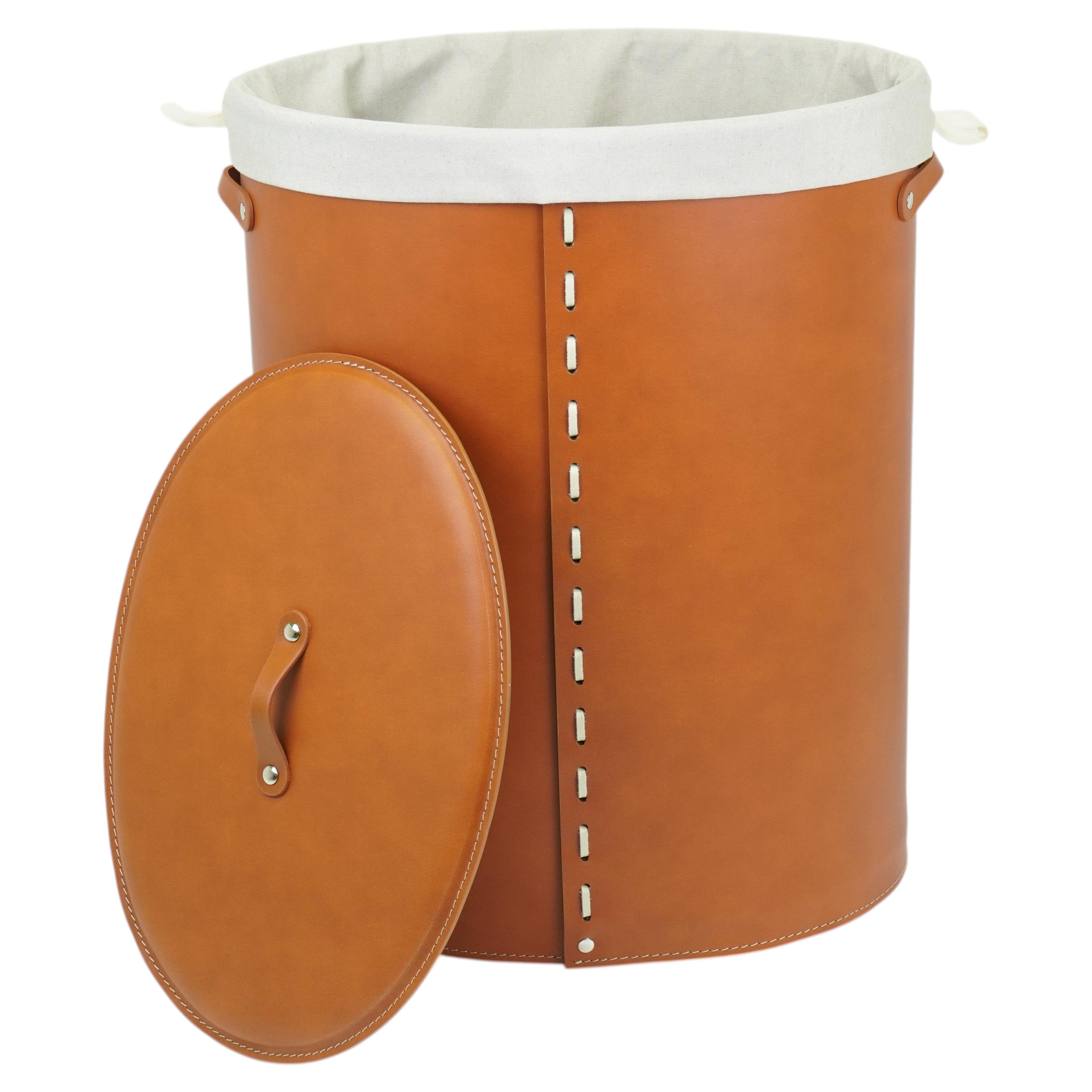Oval Laundry Basket in leather & Cotton RICKY Deluxe