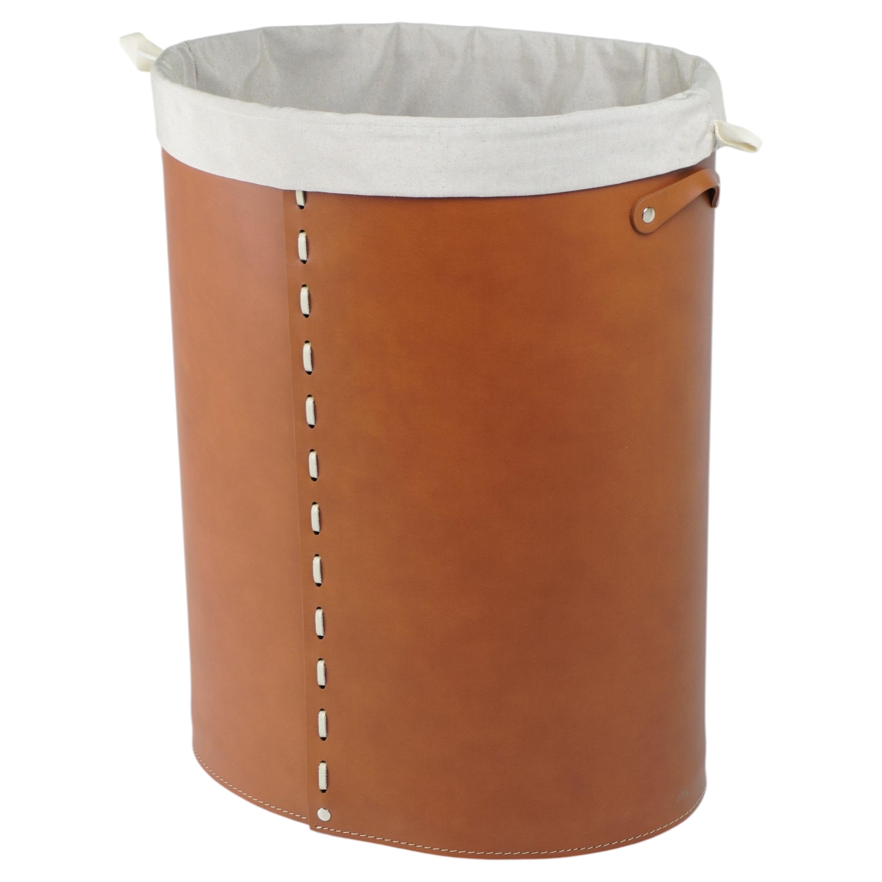 Oval Leather Laundry Basket ARPEA by Limac Design, Modern Style For Sale