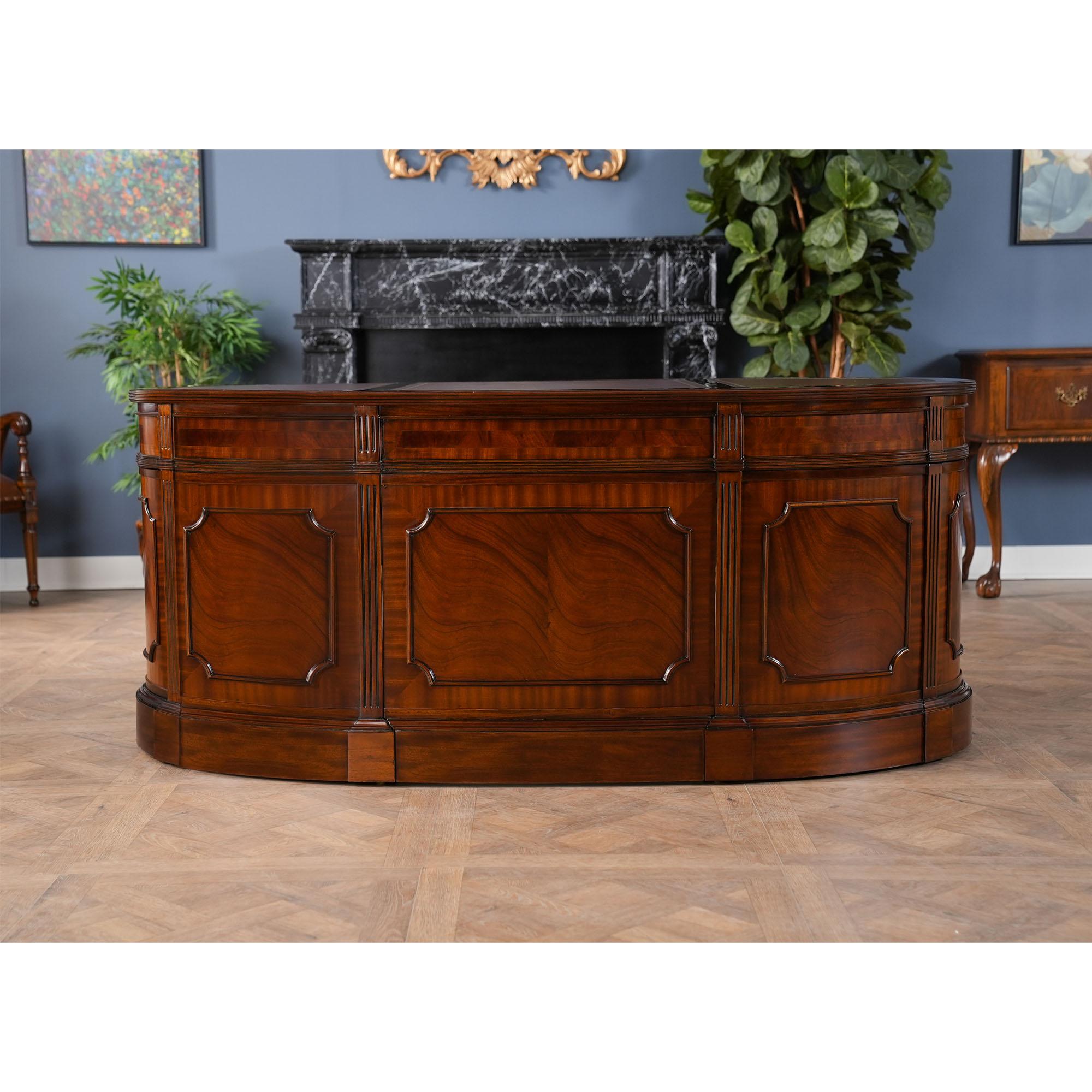Oval Leather Top Desk with Privacy Panel For Sale 1