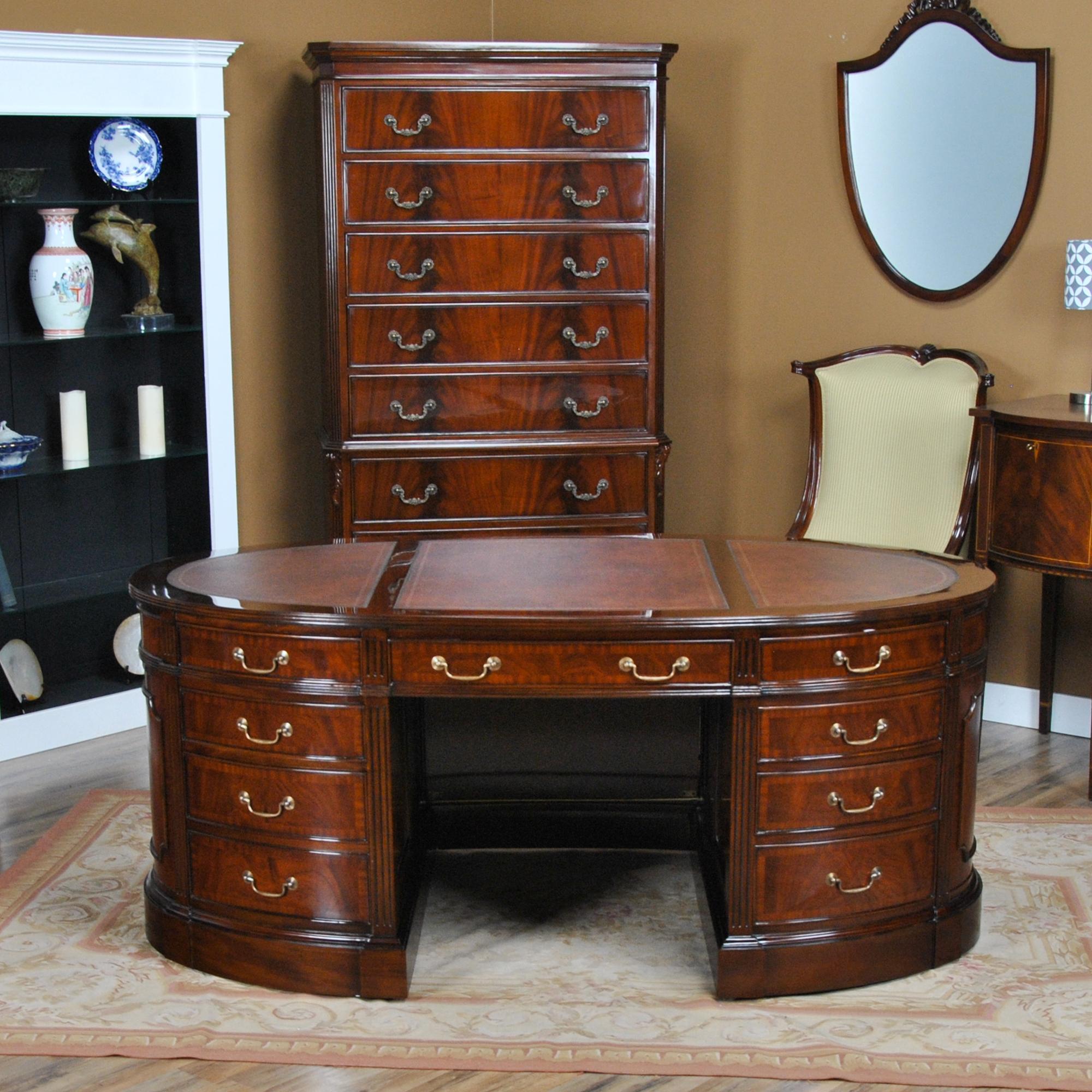 Oval Leather Top Desk with Privacy Panel For Sale 5