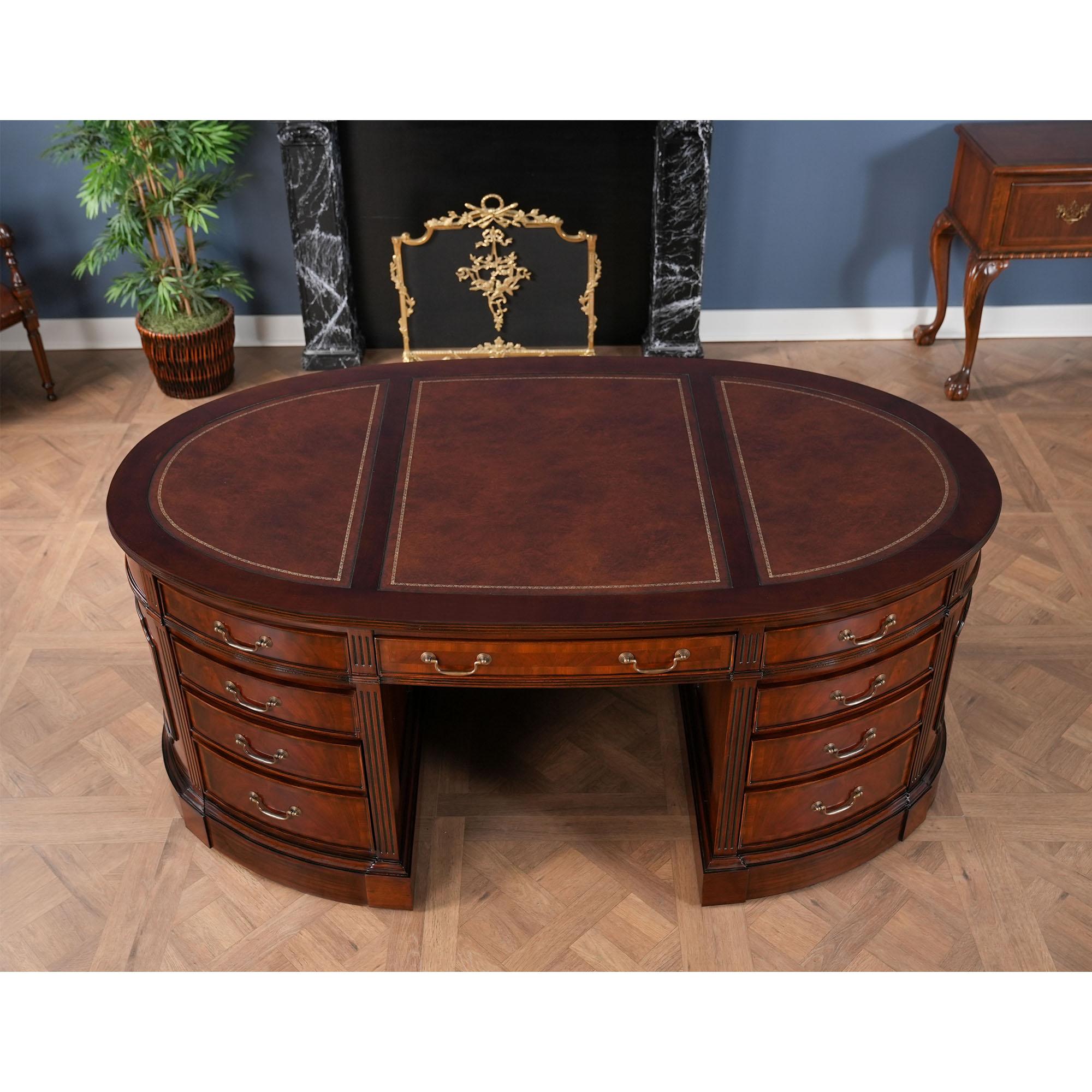 Oval Leather Top Desk with Privacy Panel For Sale 6