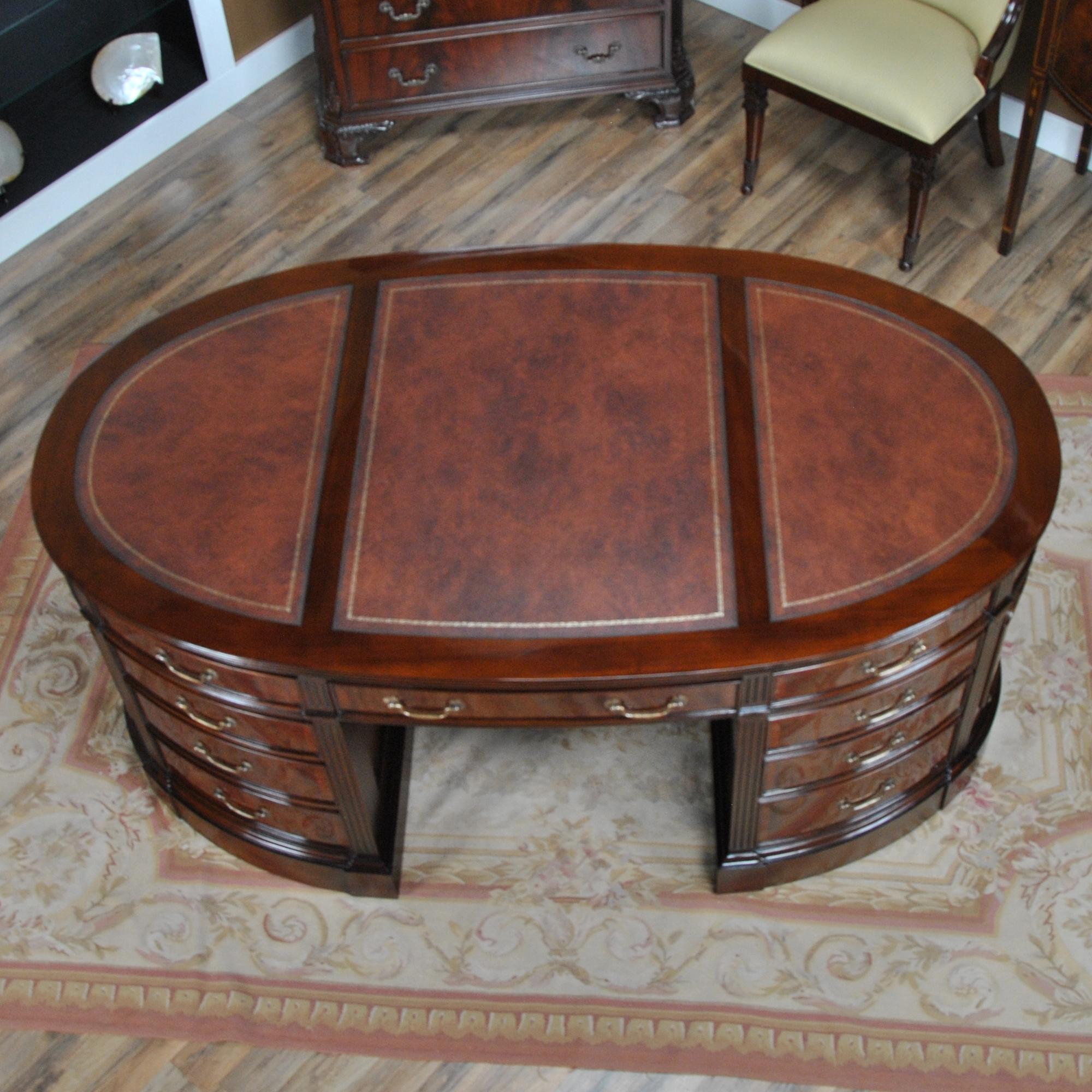 Oval Leather Top Desk with Privacy Panel For Sale 9