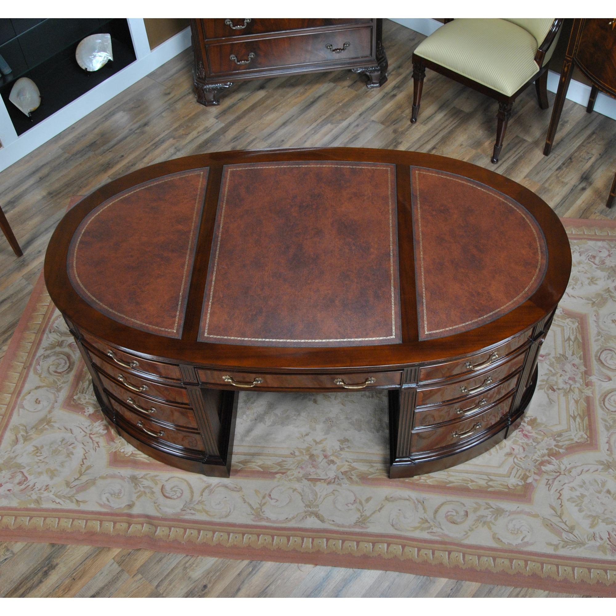 Oval Leather Top Desk with Privacy Panel For Sale 10