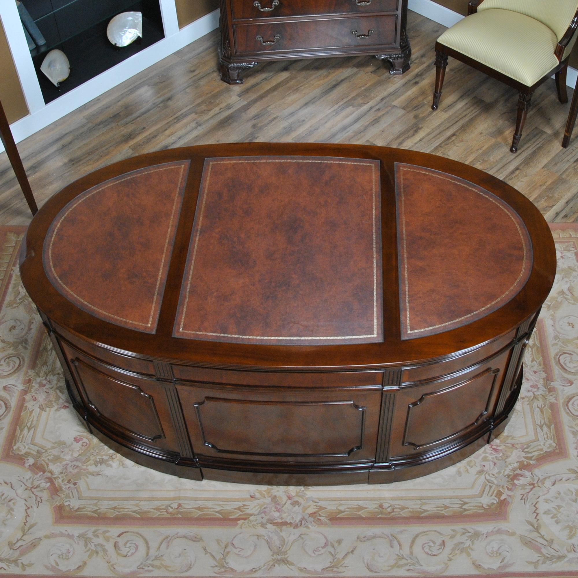 Renaissance Oval Leather Top Desk with Privacy Panel For Sale