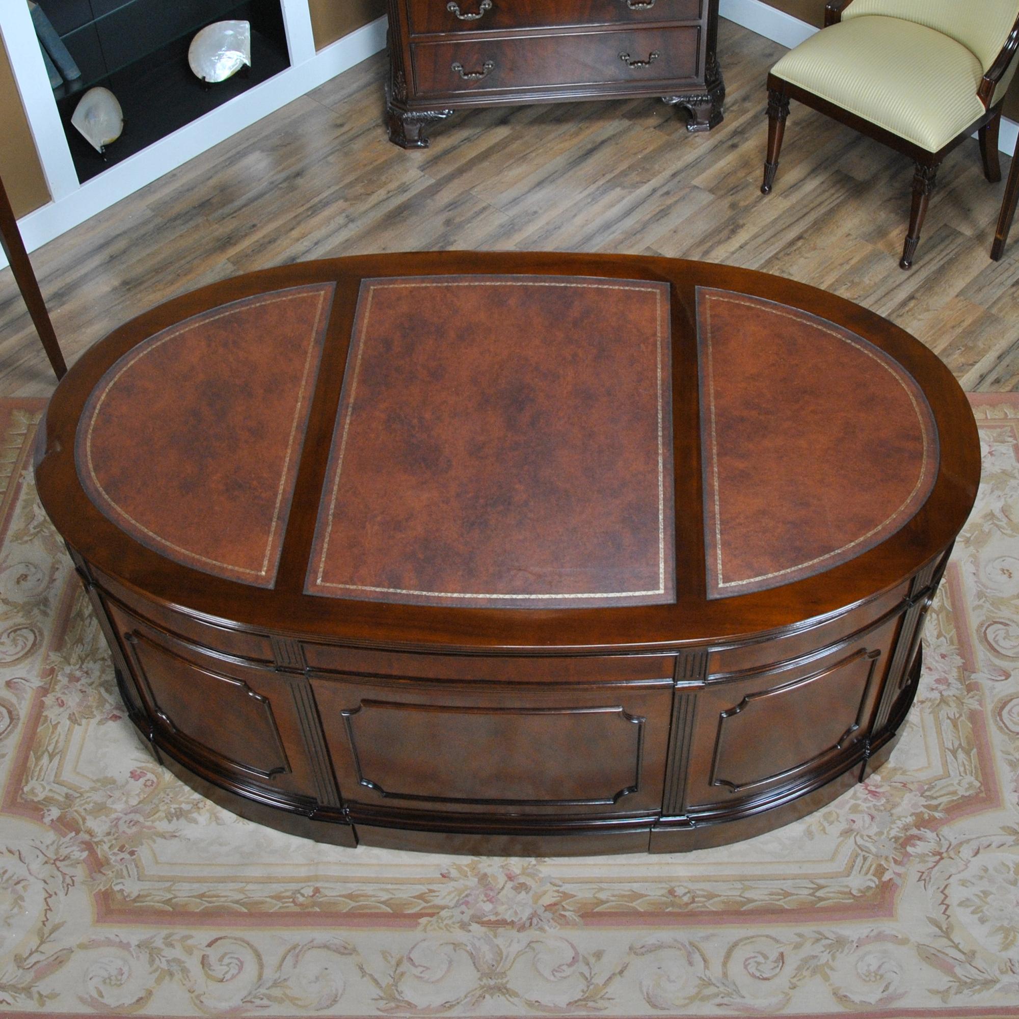 Renaissance Oval Leather Top Desk with Privacy Panel