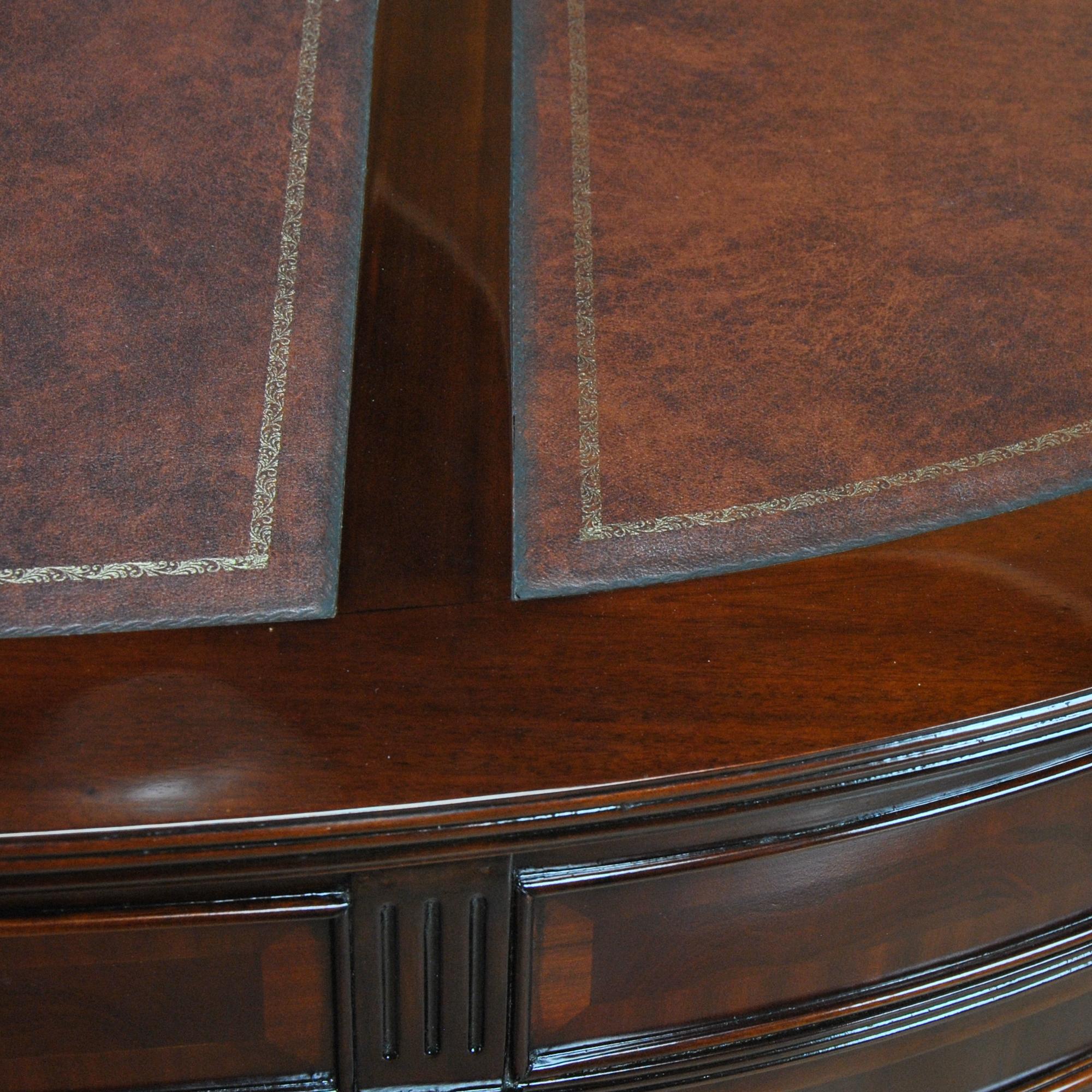 Hand-Carved Oval Leather Top Desk with Privacy Panel For Sale