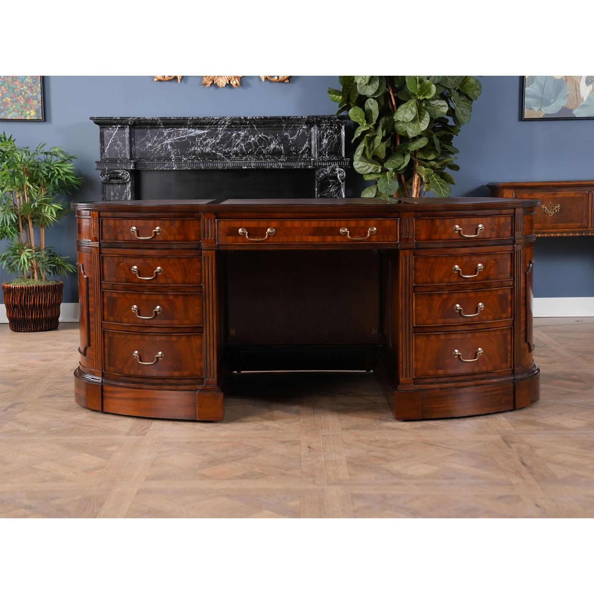 Chippendale Oval Leather Top Desk with Privacy Panel For Sale