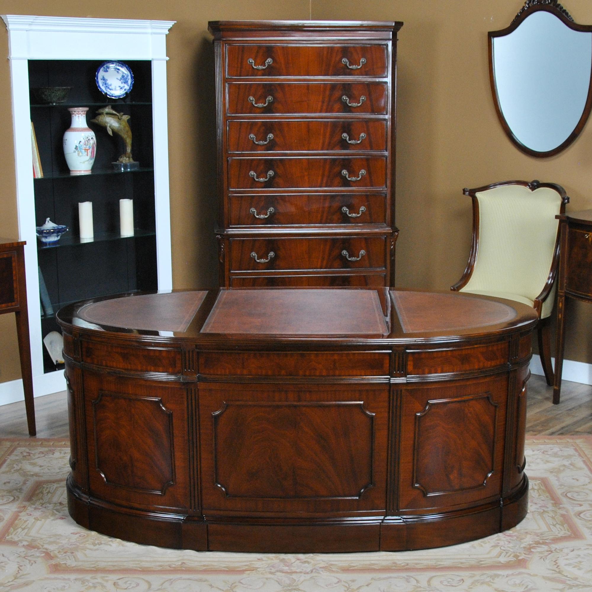 Oval Leather Top Desk with Privacy Panel For Sale 2
