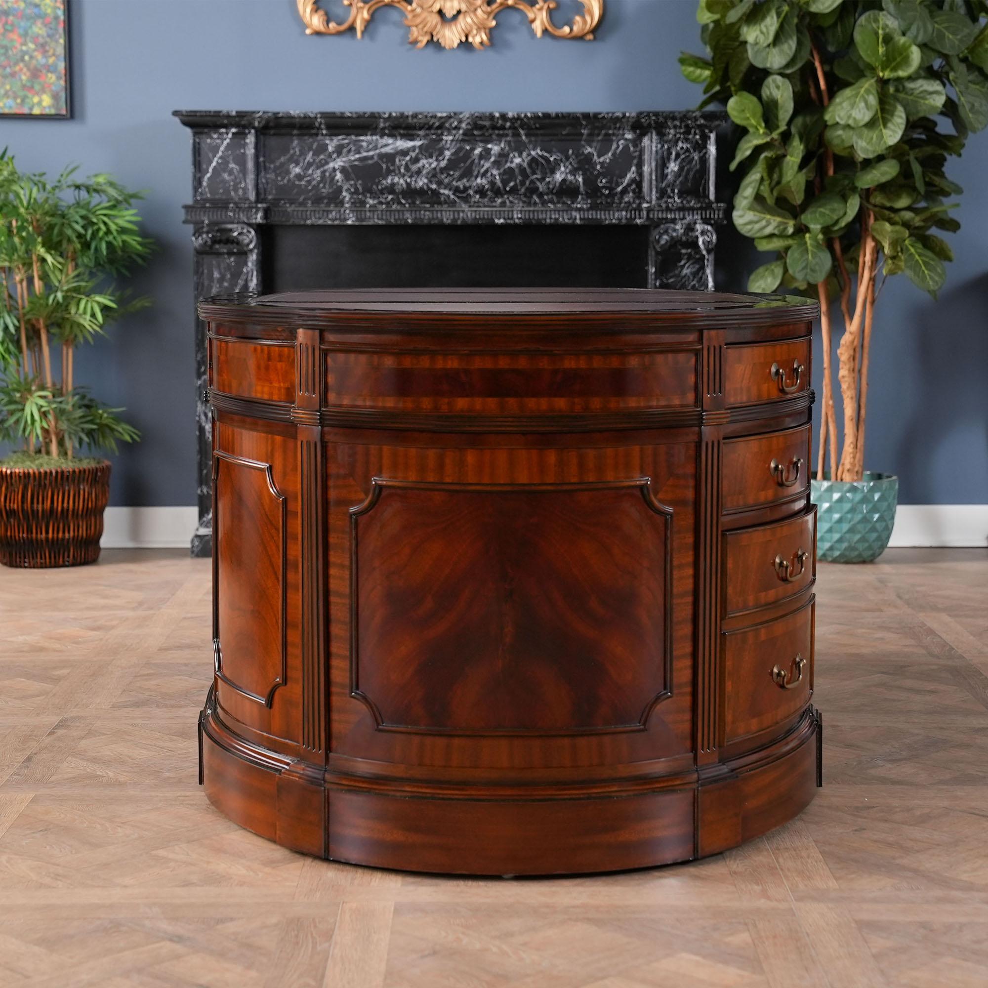 Contemporary Oval Leather Top Desk with Privacy Panel For Sale