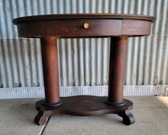 Oval Library Table Tiger Oak with Column Base Circa. 1890