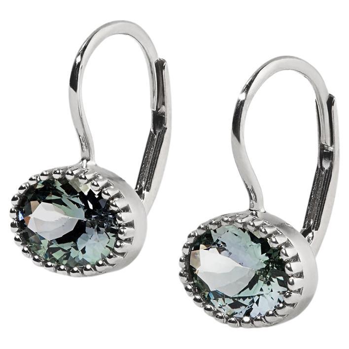 Oval Light Blue-Grey Zoisite Earrings, 14kt White Gold by Ashley Childs For Sale