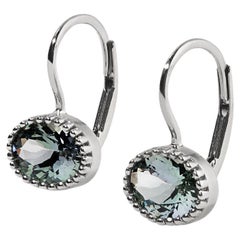 Oval Light Blue-Grey Zoisite Earrings, 14kt White Gold by Ashley Childs