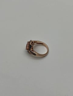 Oval Light Pink Peach Morganite Halo White Champagne Cognac Diamonds Gold Ring