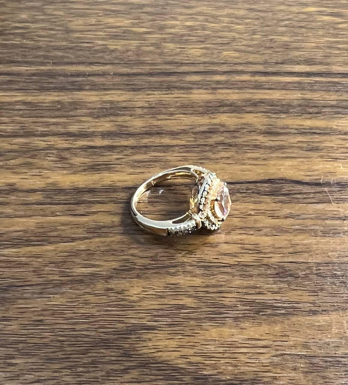 Oval Light Pink Peach Morganite Halo White Champagne Cognac Diamonds Gold Ring For Sale 1